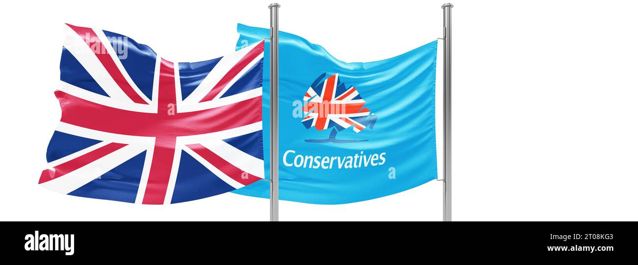 Die Konservative Partei, offiziell die Konservative und Unionistische Partei und auch umgangssprachlich als die Tories bekannt, Stockfoto