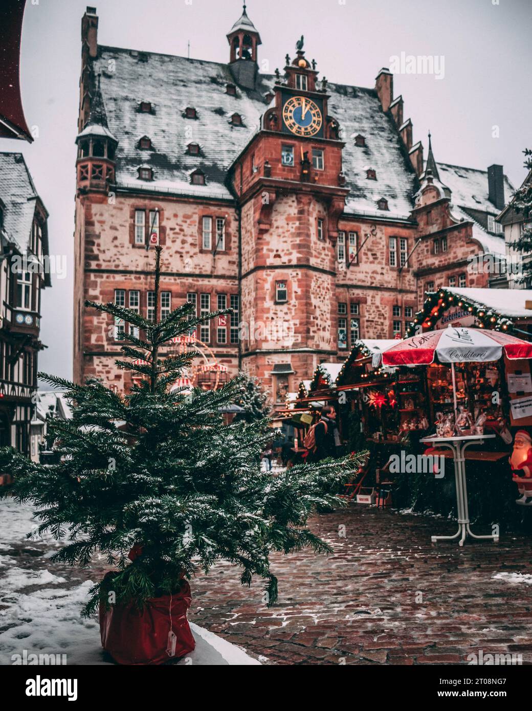 Rathaus in marburg, deutschland zur weihnachtszeit Stockfoto