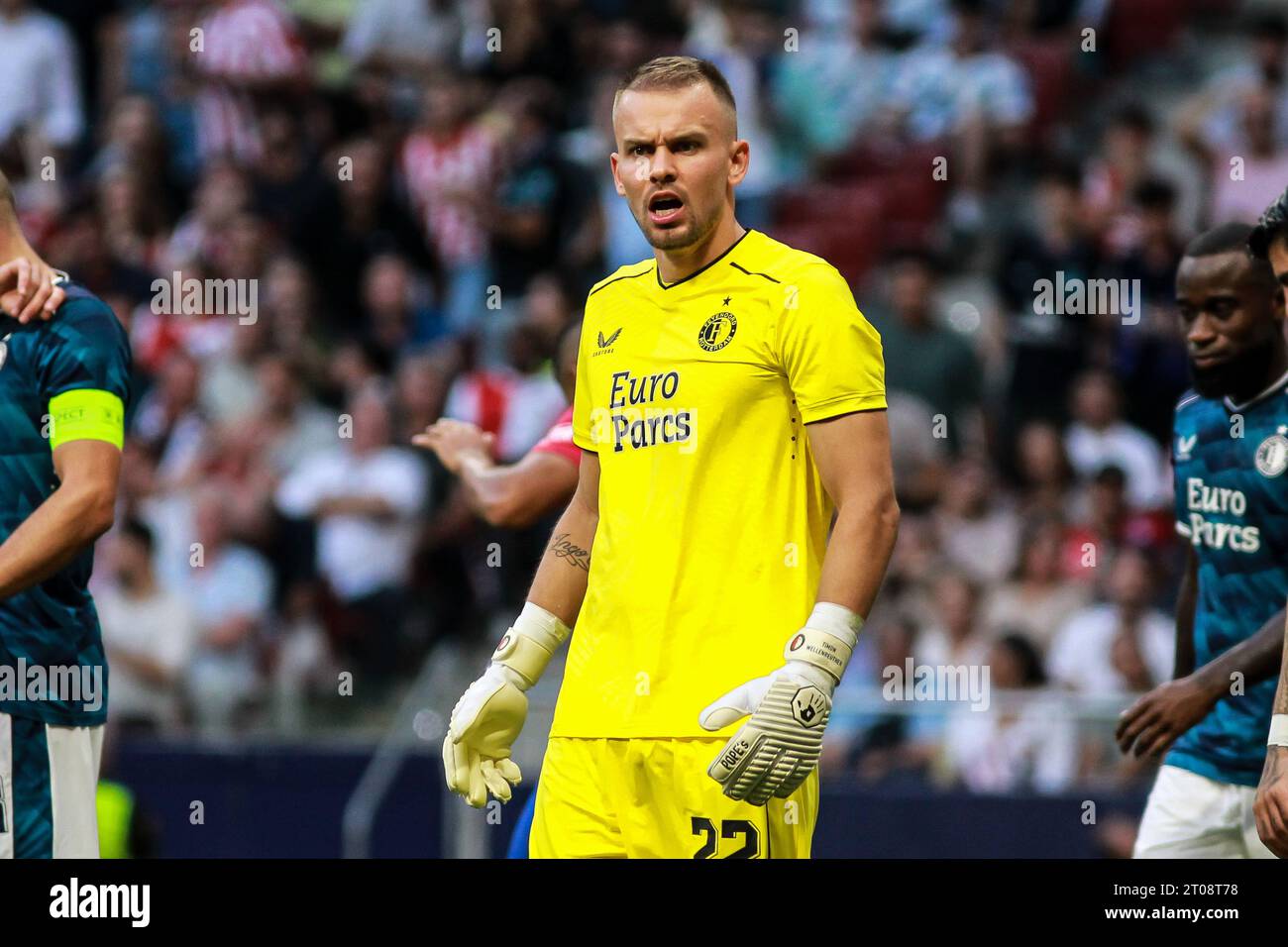 Timon Wellenreuther aus Feyenoord während des Fußballspiels der Gruppe E zwischen Atletico de Madrid und Feyenoord am 4. Oktober 2023 im Civitas Metropolitano Stadion in Madrid Stockfoto