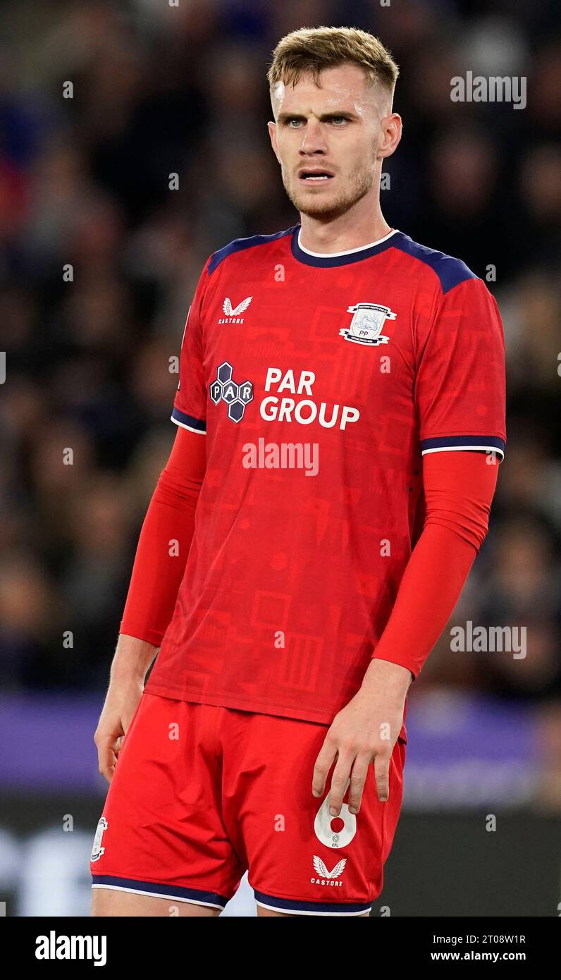 Leicester, Großbritannien. Oktober 2023. Liam Lindsay von Preston North End während des Sky Bet Championship Matches im King Power Stadium in Leicester. Der Bildnachweis sollte lauten: Andrew Yates/Sportimage Credit: Sportimage Ltd/Alamy Live News Stockfoto