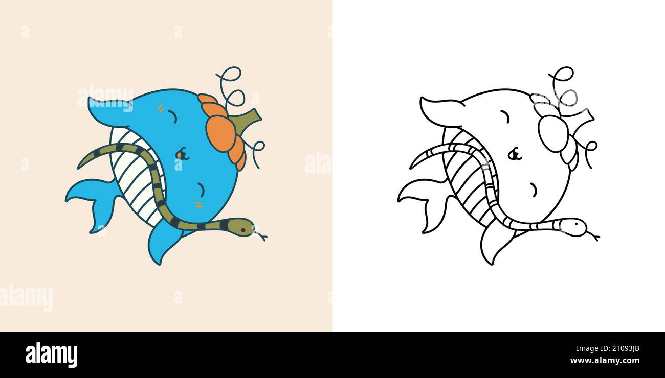 Clipart Halloween Wal, mehrfarbig und schwarz und weiß Stock Vektor