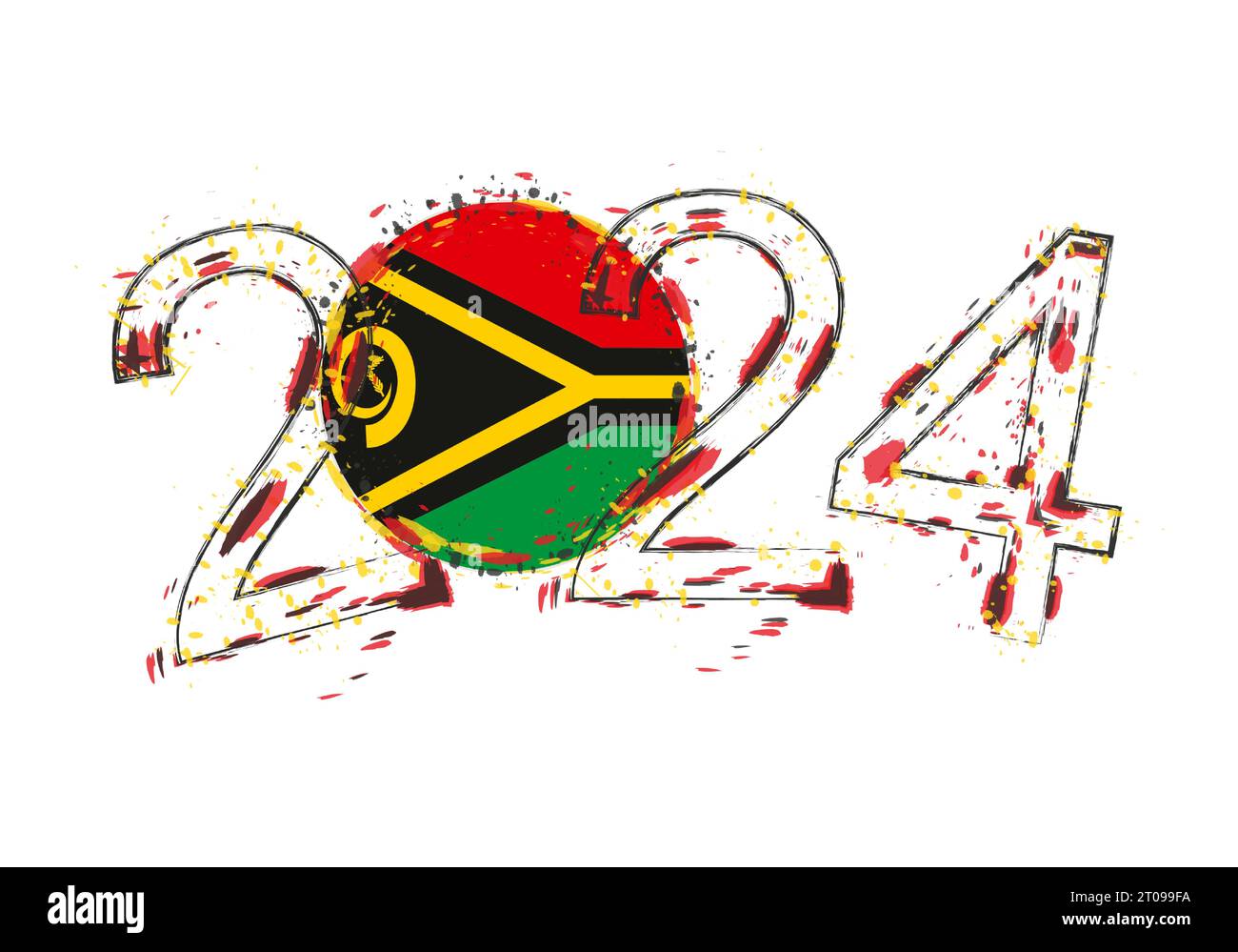 2024 Jahre im Grunge-Stil mit der Flagge von Vanuatu. Vektorillustration für Feiertagsgrunge. Stock Vektor