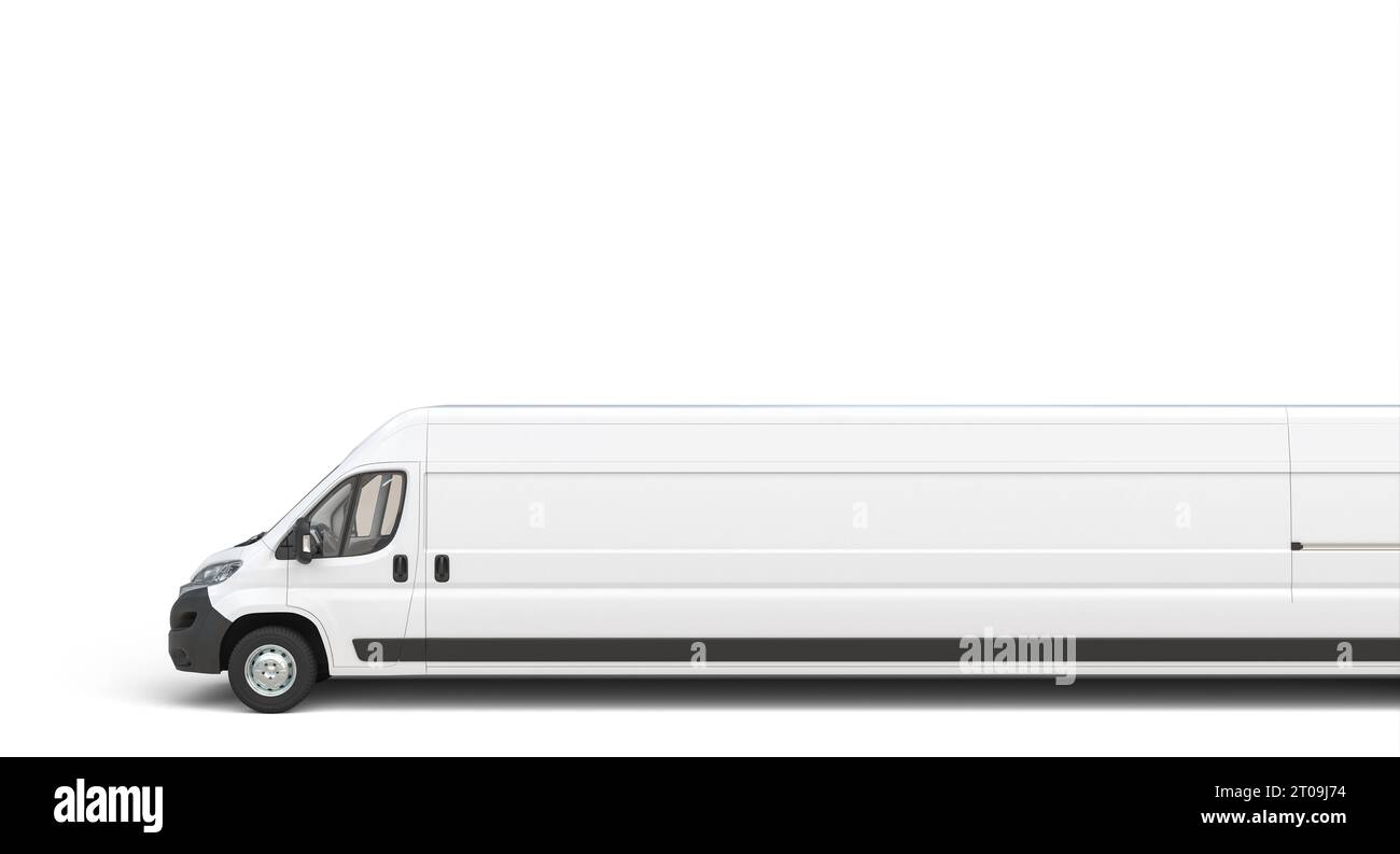 Sehr langer weißer 3D-Renderhintergrund für Transport-Van Stockfoto