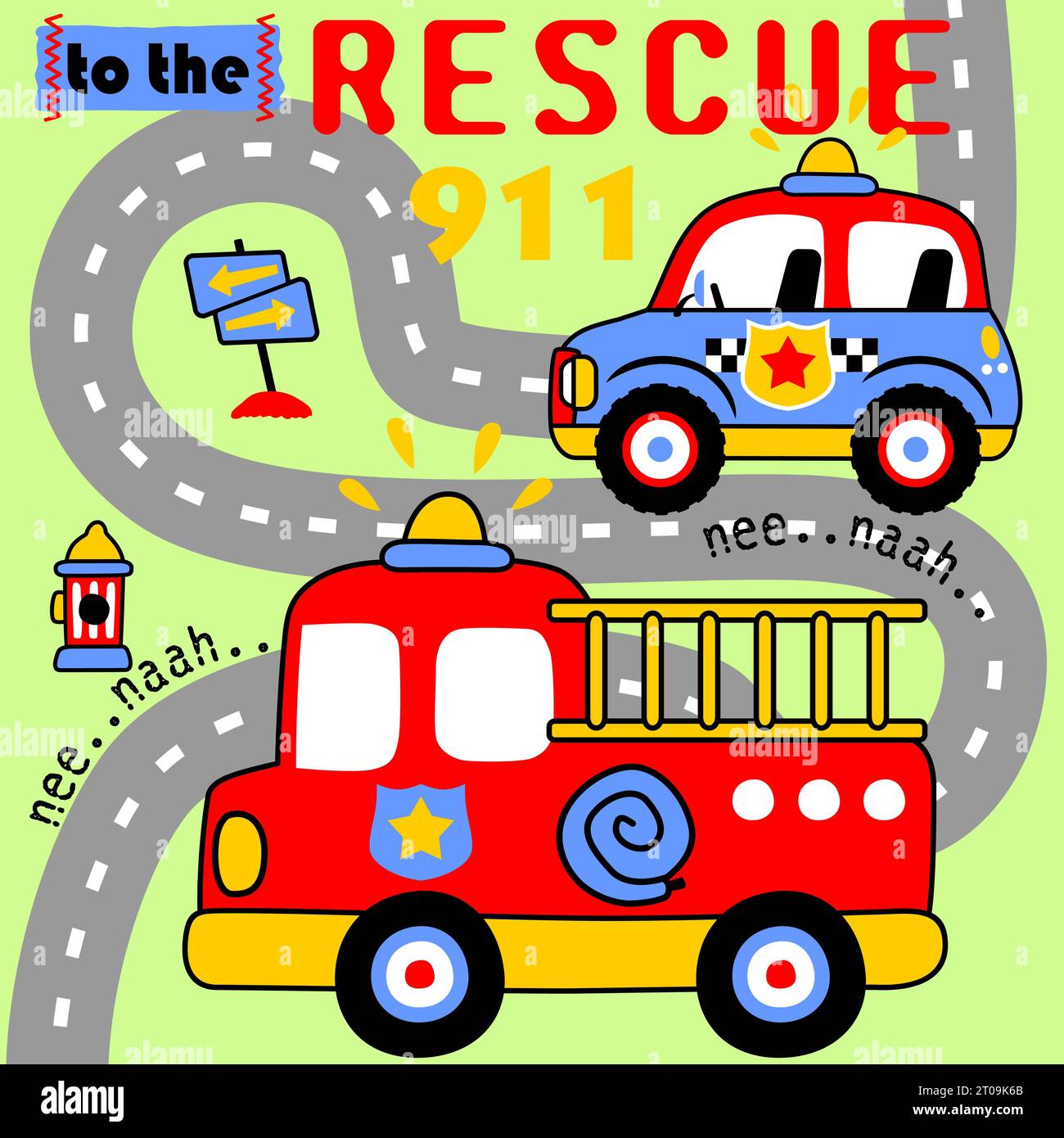 Rettungsfahrzeug auf der Straße, Vektor-Zeichentrick-Illustration Stock Vektor