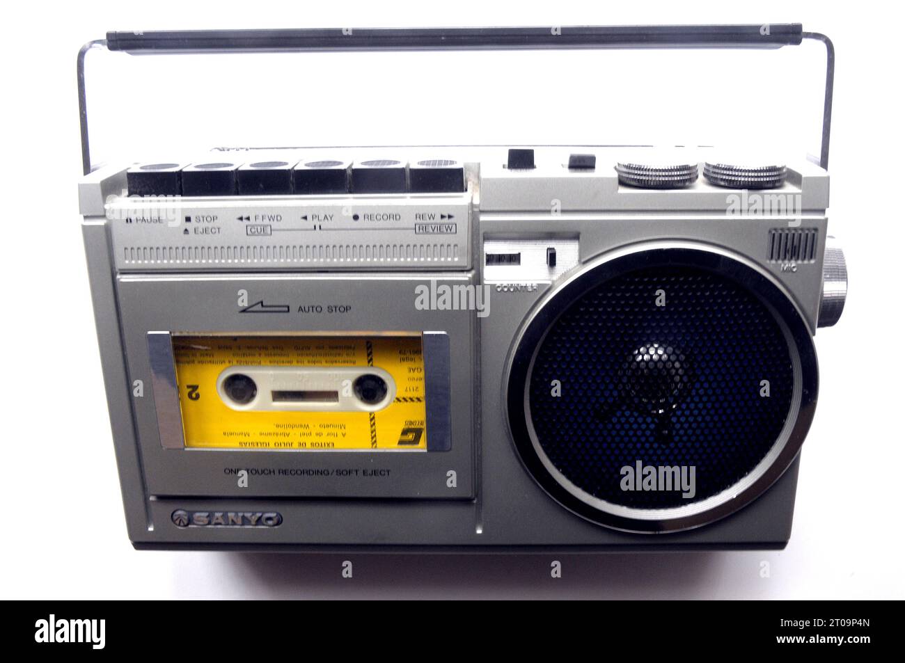 sanyo; Kassette; 70er Jahre; Musikgerät; 70er Jahre Musikplayer; Band; Kassette; Sanyo Radiokassette; Vintage Radiokassette Stockfoto