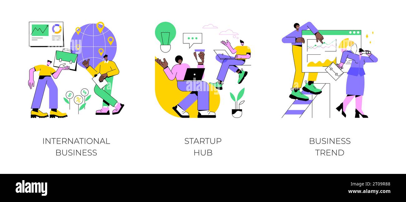 Business Idea abstraktes Konzept Vektor Illustration Set. Internationales Geschäft, Startup-Hub, Business-Trend-Analyse, Unternehmer, IT-Innovation, Partnerschaft, Startup Inkubator abstrakte Metapher. Stock Vektor