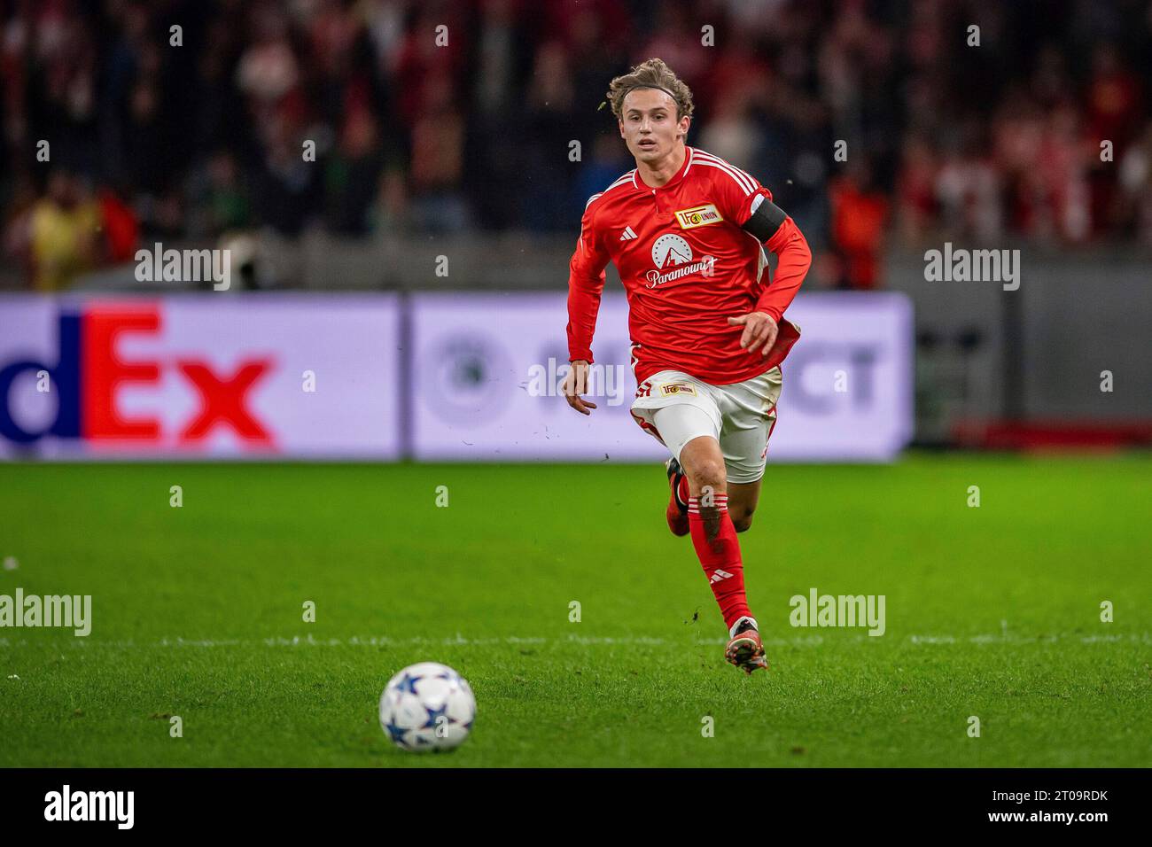 Brenden Aaronson (1. FC Union Berlin, #7) UEFA Champions Leaguel: 1. FC Union Berlin gegen Sporting Braga, Olympiastadion, Berlin, 03.10.2023 Stockfoto