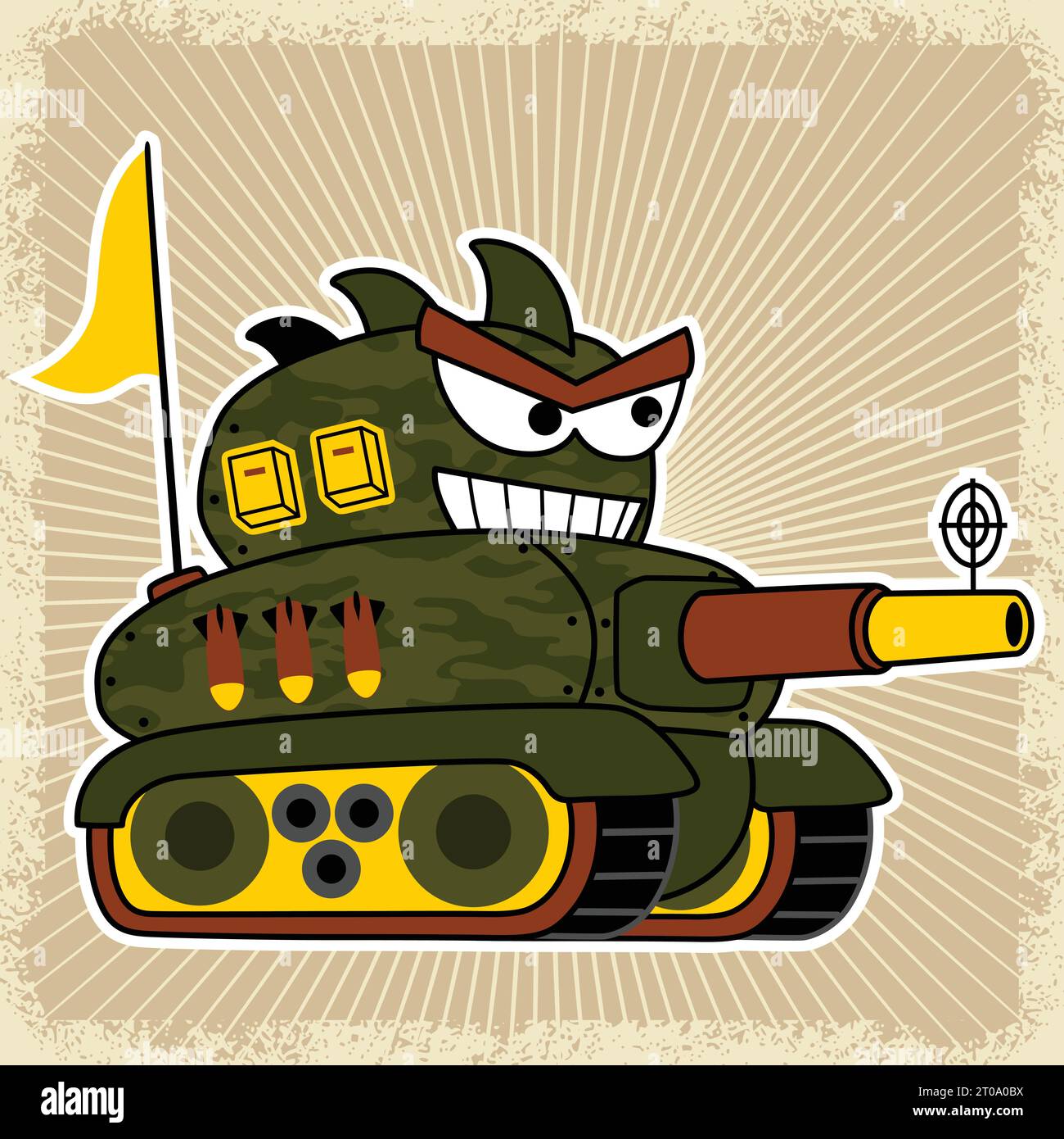 Roboter-Tank-Cartoon mit Pistole, Vektor-Illustration Stock Vektor
