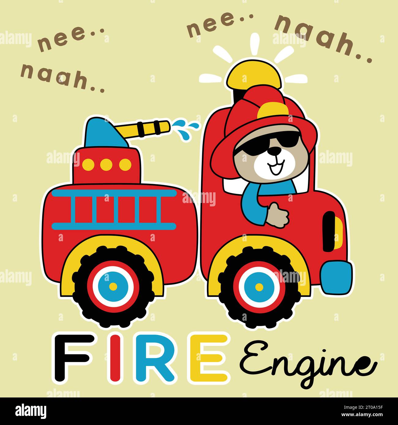 Vektor-Illustration des Zeichentrickbären auf Feuerwehrauto Stock Vektor