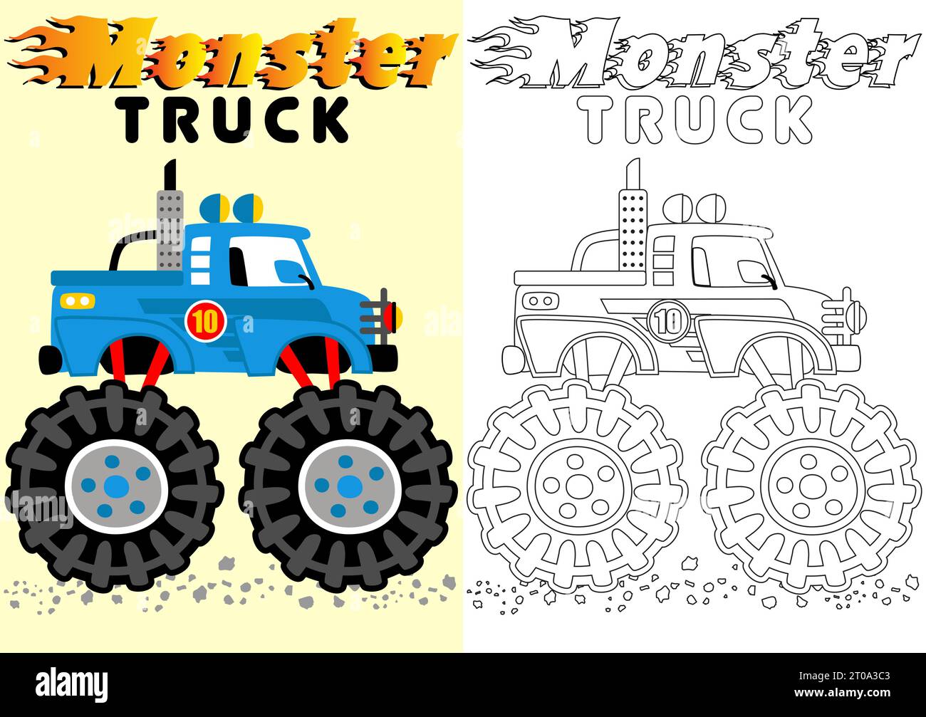 Vektor-Cartoon von Monster Truck, Malbuch oder Seite Stock Vektor