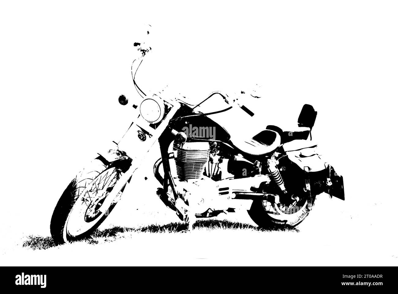 Altmodisches Motorrad im Chopper-Stil. Schwarz-weiße Graffiti-Illustration. Stockfoto