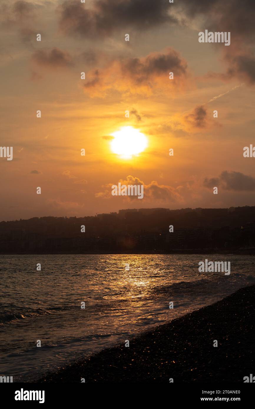 Sonnenuntergang in Nizza, Frankreich Stockfoto