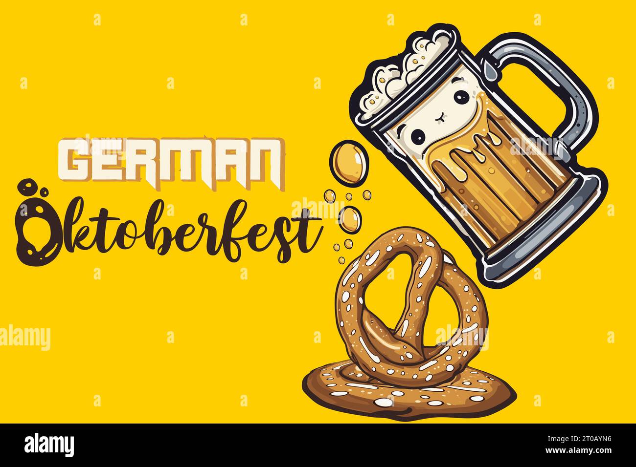 Oktoberfest Feiertagshintergrund mit Brezel und Bier stein Glas. Gefeierte deutsche Oktoberfesttagsparty Bayern Festival Banner. Bierkrug, Giant Pre Stock Vektor