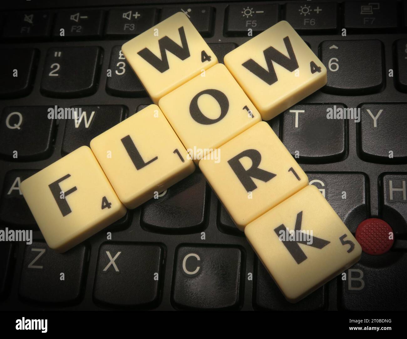Workflow in Scrabble Letters, Automatisierung von Computersystemen und Prozessen Stockfoto