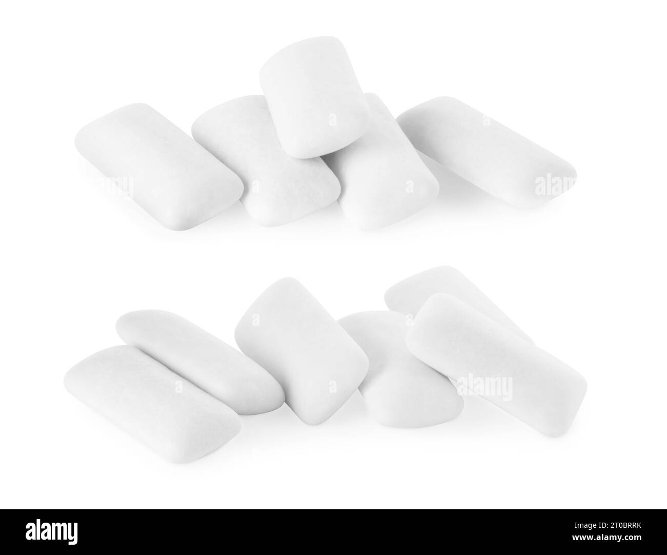 Pellet Kaugummi isoliert auf weiß, Set Stockfoto