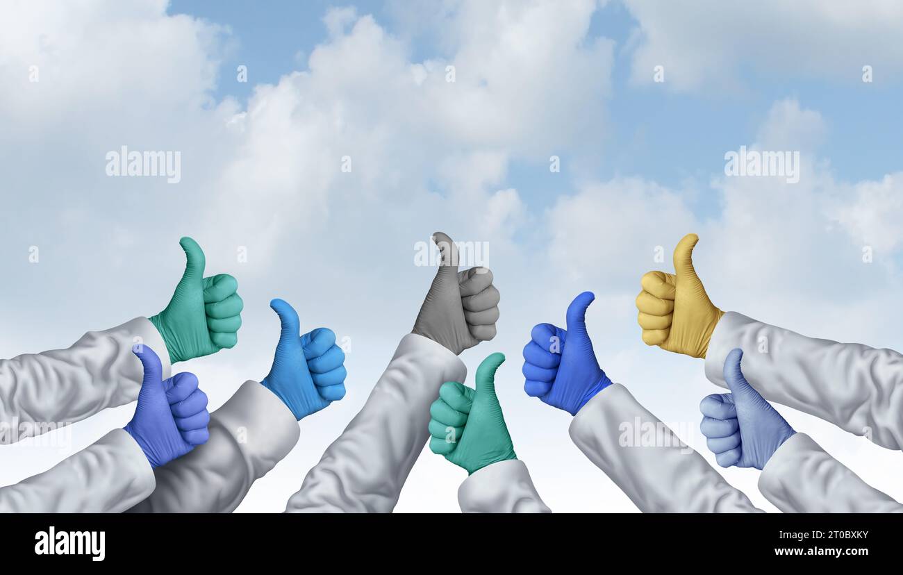 Anerkennung der Gesundheitsfürsorge für medizinische Mitarbeiter an vorderster Front als Krankenschwestern und Ärzte mit Krankenhauspersonal als Symbol für Anerkennung und Dankbarkeit für das wahre h Stockfoto