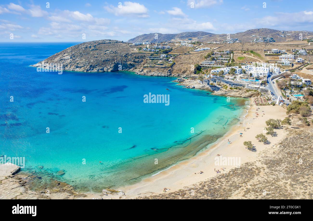 Landschaft mit Agia Anna Strand, Mykonos Insel, Griechenland Kykladen Stockfoto