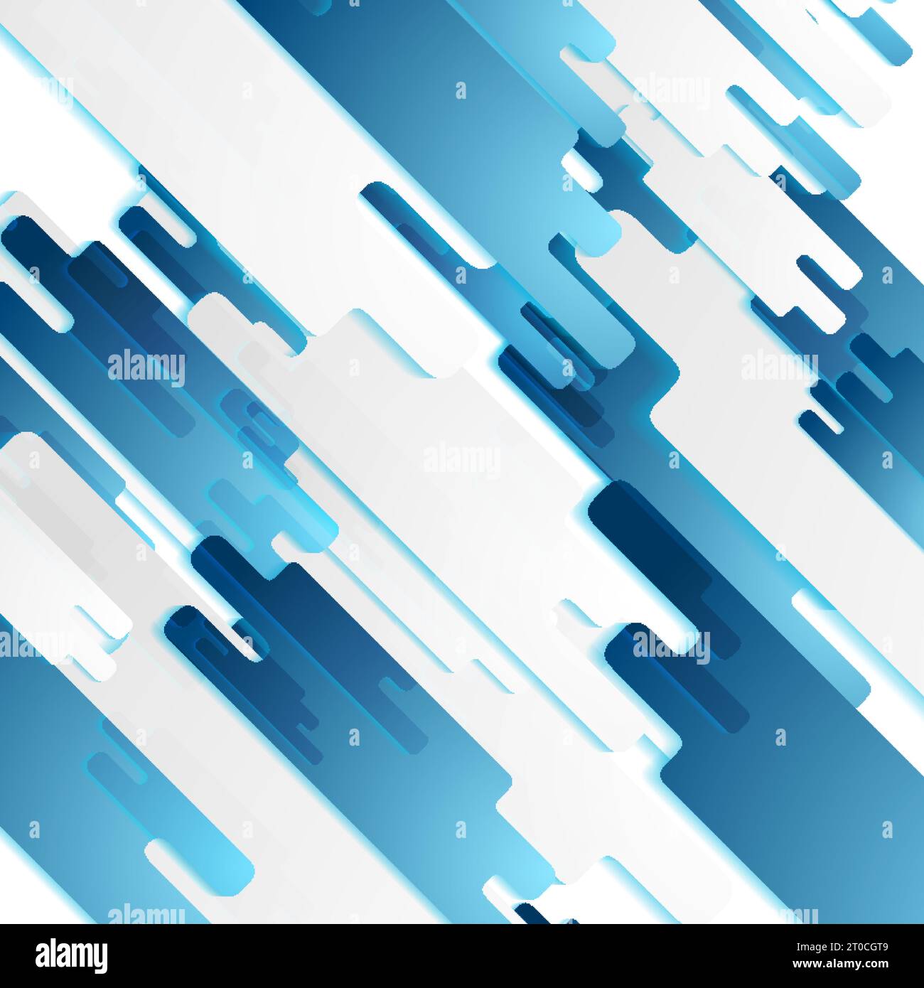 Graue und blaue geometrische Hightech-Papierformen mit leuchtendem Schatten. Abstrakter futuristischer Vektorhintergrund Stock Vektor