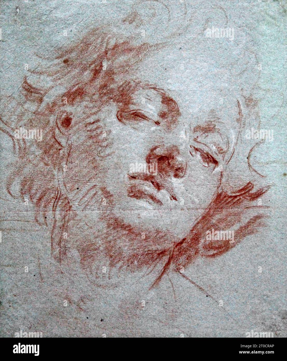 Kopf einer Jugend mit geschlossenen Augen (ca. 1750) von Giovanni Battista Tiepolo oder Giambattista Tiepolo (1696-1770). Italienischer Maler. Rokoko-Stil. Stockfoto
