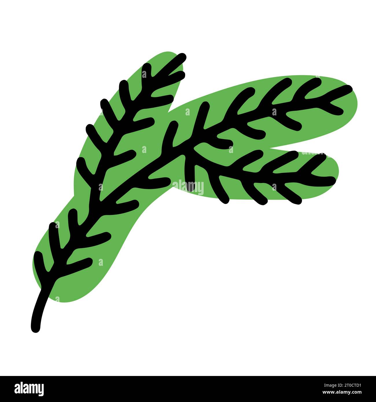 Weihnachtsbaumzweig auf weißem Hintergrund. Niedlicher dekorativer grüner Kiefernzweig im skandinavischen Stil. Festliches Dekorationselement für Weihnachten, Neujahr Stock Vektor