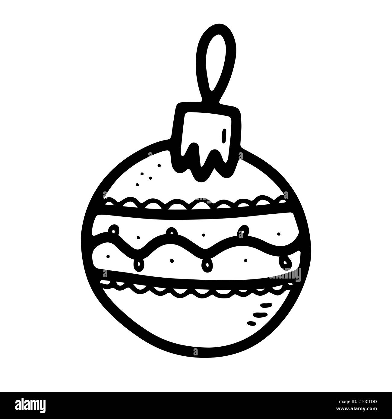 Weihnachtskugel-Bild kritzeln. Saisonales Ornament Spielzeug isoliert auf weißem Hintergrund. Festliche Dekoration. Vektor-Illustration zum Neujahr. Traditionell Stock Vektor