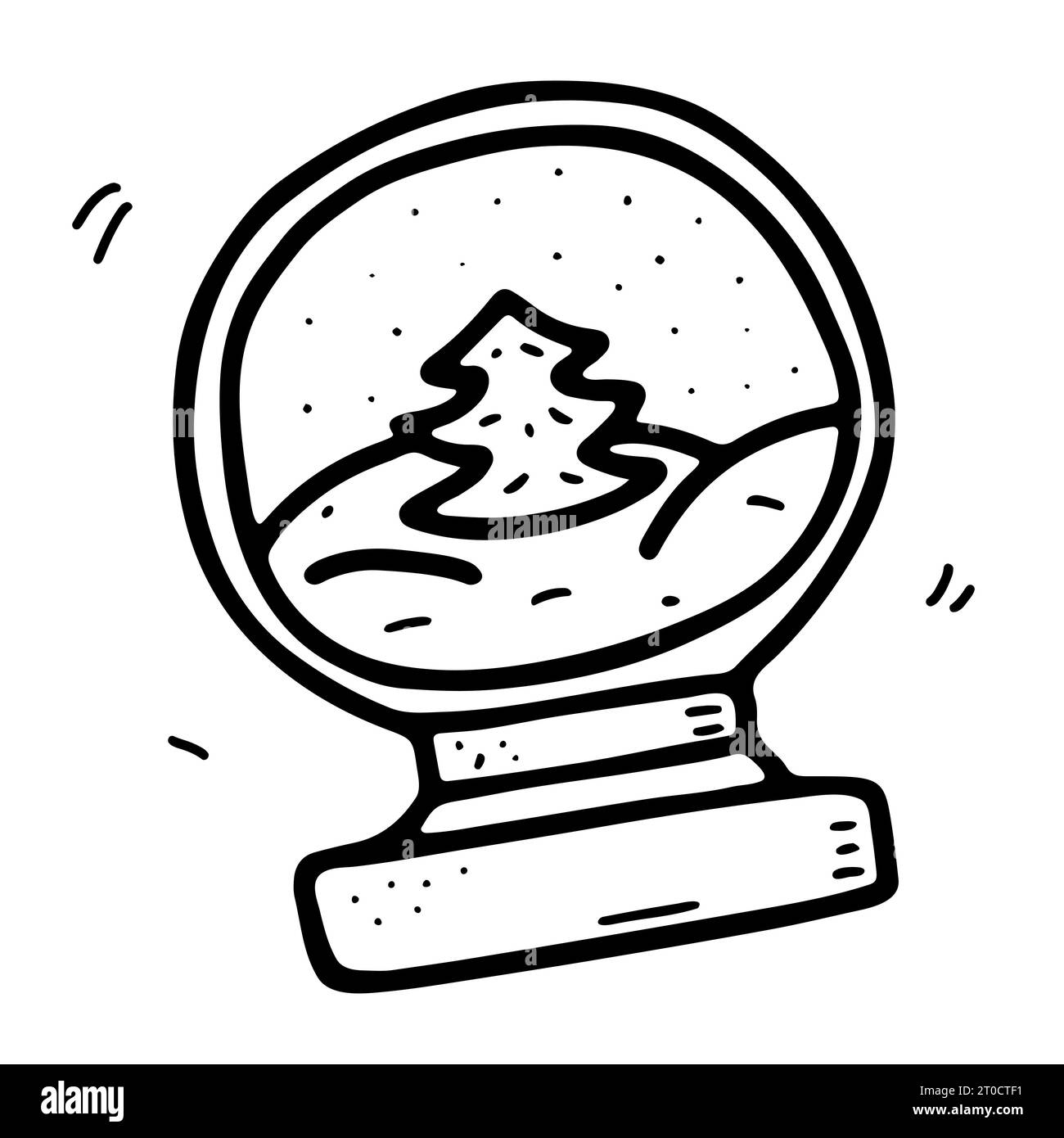 Weihnachtskugel auf weißem Hintergrund kritzeln. Outline Glasdekoration mit Schneeflocken, Baum. Vektor-Illustration zum Neujahr. Niedlich h Stock Vektor