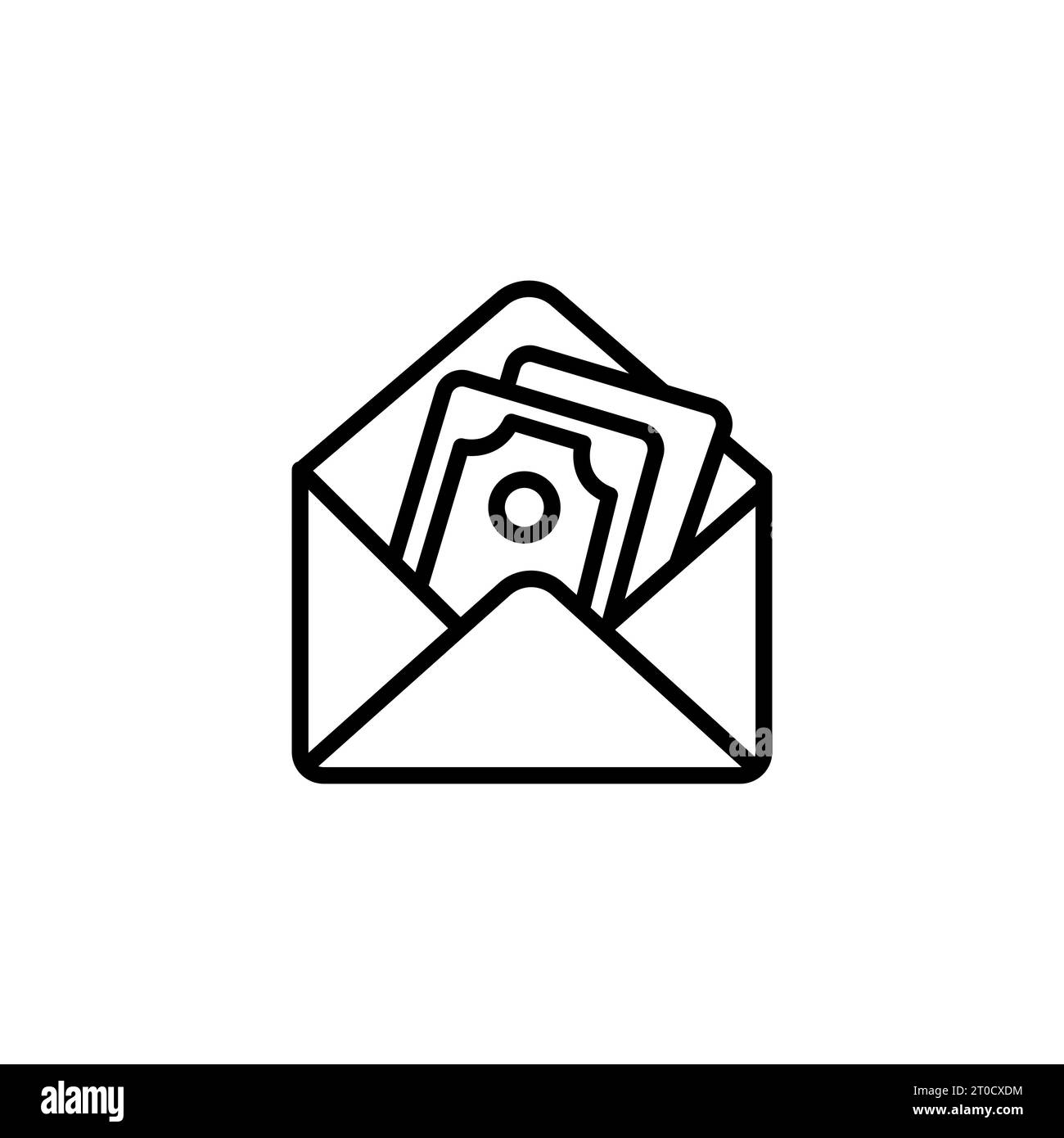 Umschlagsymbol mit einem Dollarschein darin. Zeichen-Symbol. Dekorationselement. Weißer Hintergrund. Isoliert. Vektorabbildung. Stock Vektor