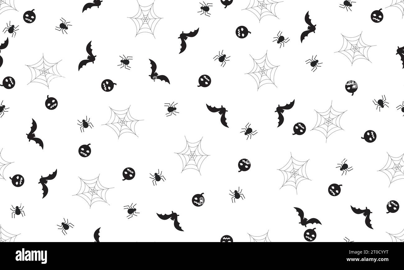 halloween nahtloses Muster mit Spinne, Fledermäusen und Kürbis transparentem Hintergrund Stock Vektor