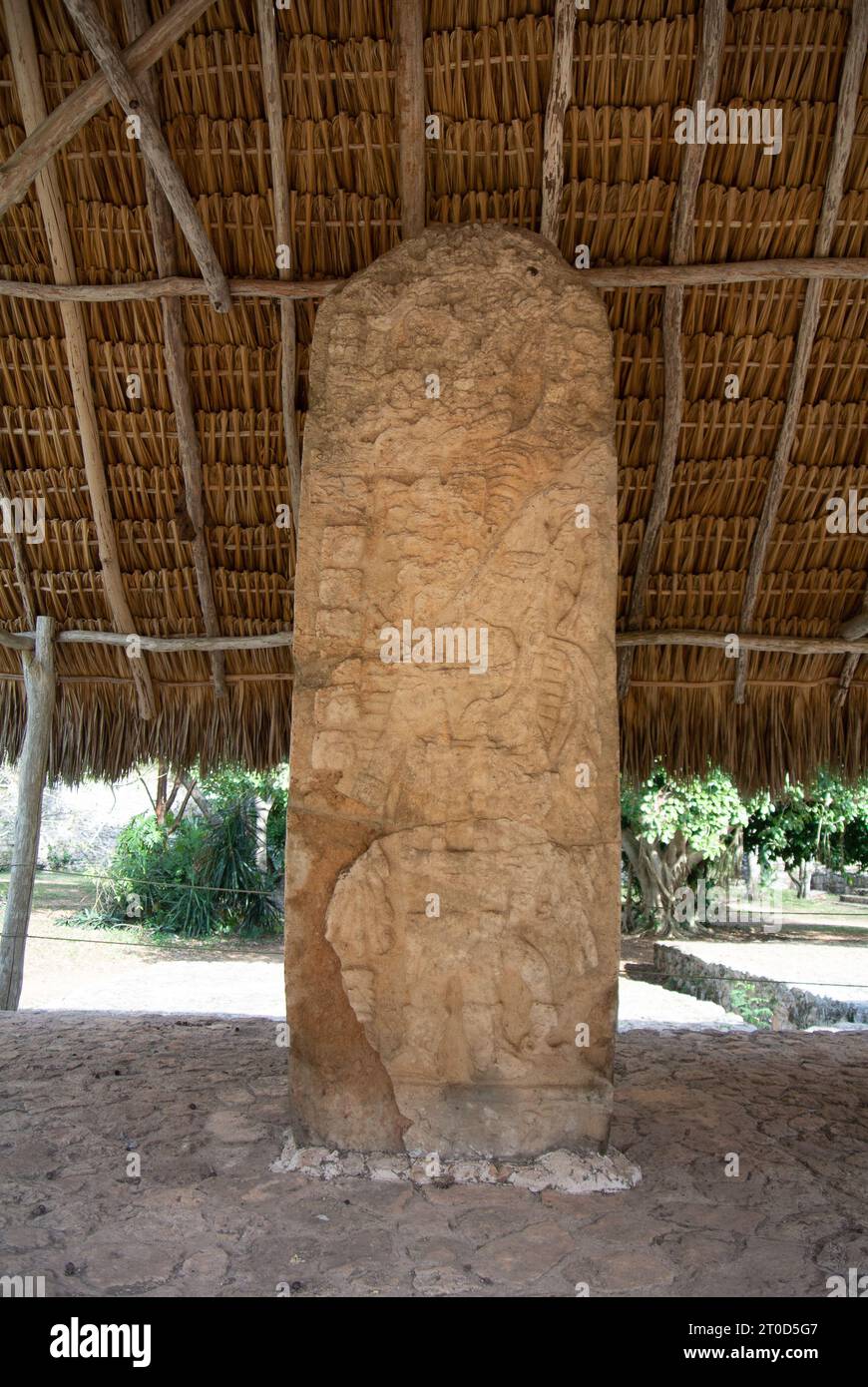EK Balam, Yucatan, Mexiko, Skulptur von EK Balam, eine archäologische Stätte der Yucatec-Maya, nur redaktionell. Stockfoto
