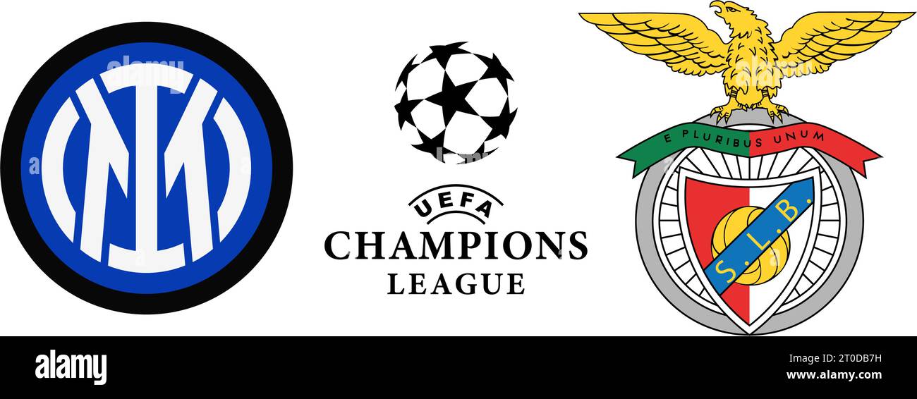 Vinnitsia, Ukraine - 4. September 2023. Liga der Champions. Inter vs. Benfica. Stock Vektor
