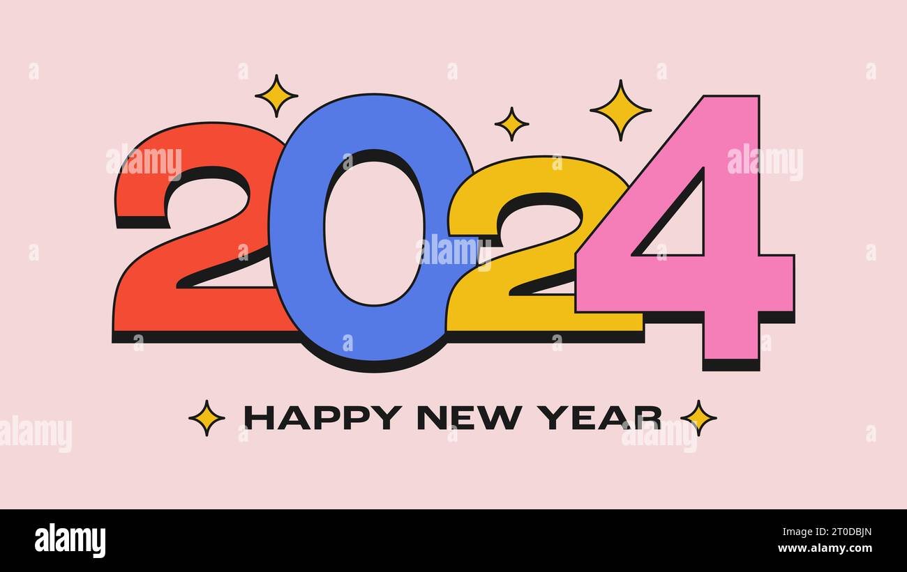 Farbenfrohe Illustration im groovigen Retro-Stil. 2024 modernes Design. Minimalistisches Poster. Vektorabbildung Stock Vektor