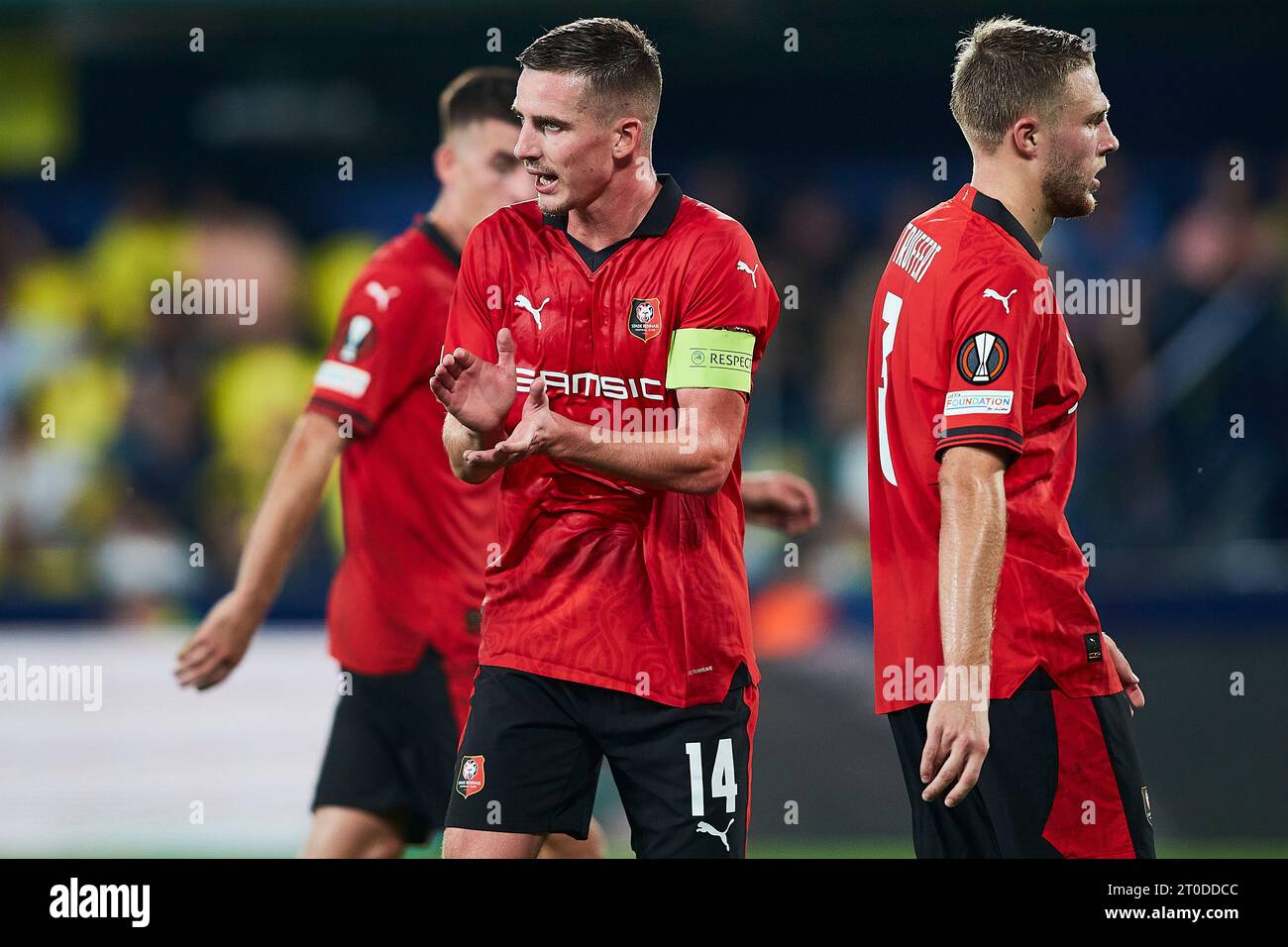 Benjamin Bourigeaud vom Stade Rennais FC reagiert beim Gruppenspiel der UEFA Europa League 1. Runde Tag 2 zwischen Villarreal CF und Stade Re Stockfoto