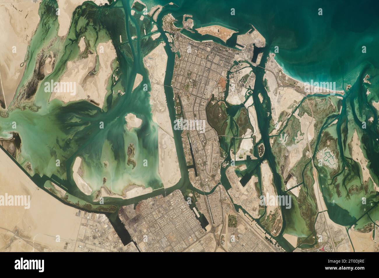 Luftaufnahme von Abu Dhabi in den Vereinigten Arabischen Emiraten Stockfoto