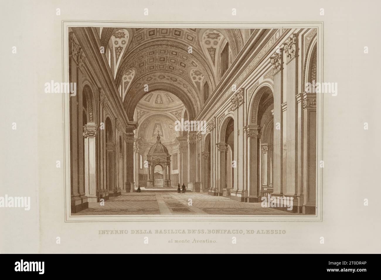 P. Cacchiatelli - G. Gleter, Wissenschaft und Kunst unter dem Pontifikat von Pius IX., veröffentlicht 1860 in Rom von der Tipografia delle Belle Arti, Via Poli, 91. Im Inneren befinden sich Radierungen, die die öffentlichen Werke darstellen, die während des Pontifikats von Pius IX. Entstanden sind Stockfoto