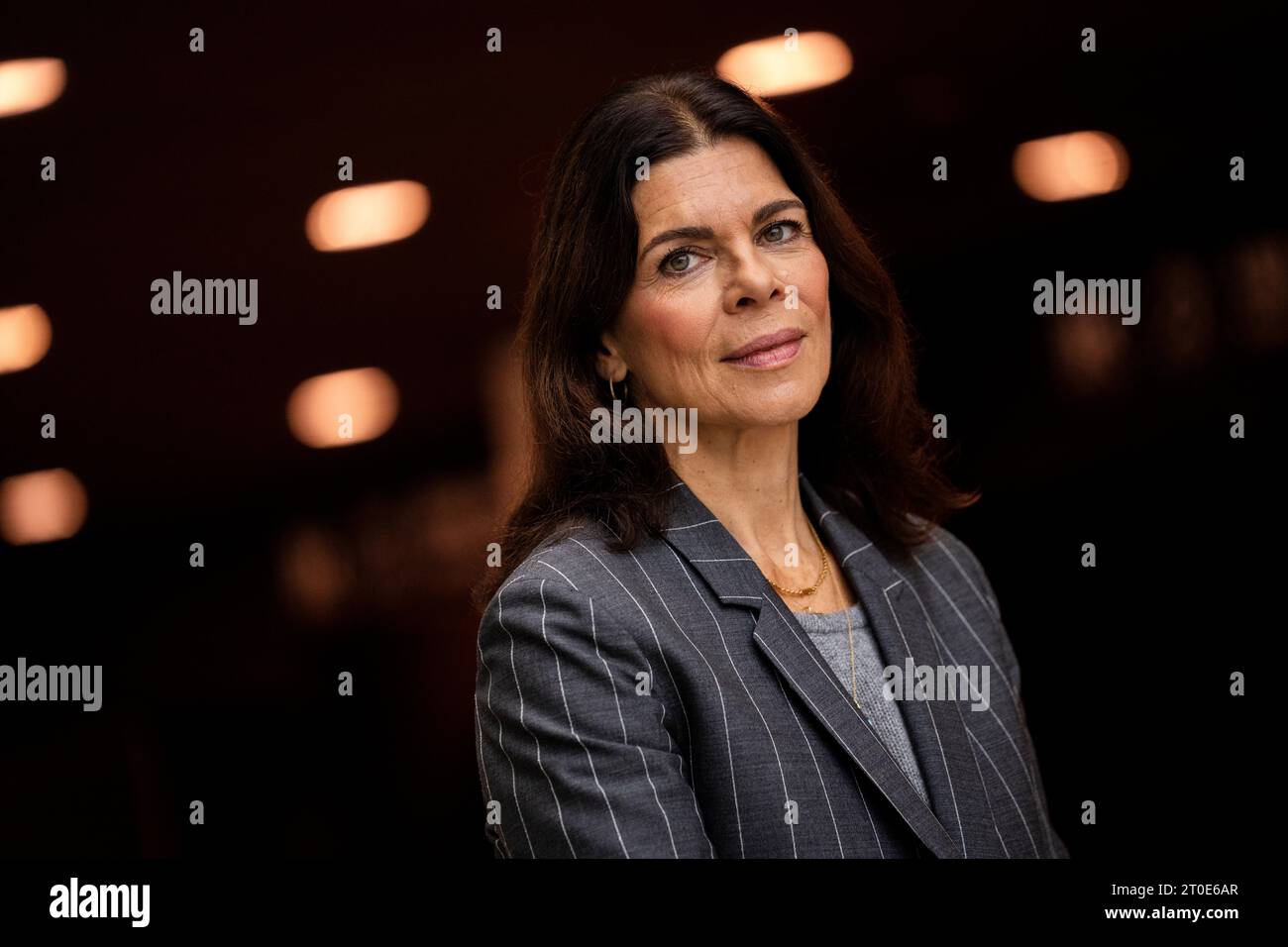 Ellen Hillingsoe bei einer Pressekonferenz für die dänische Thriller-Serie „Oxen“ in den Sorte Diamant in Kopenhagen am Freitag, den 6. Oktober 2023. Oxen ist eine neue dänische Thriller-Serie von TV2 über die Jaeger-Soldaten (Spezialeinsatzkräfte) Ochsen. (Foto: Ida Marie Odgaard/Ritzau Scanpix) Stockfoto