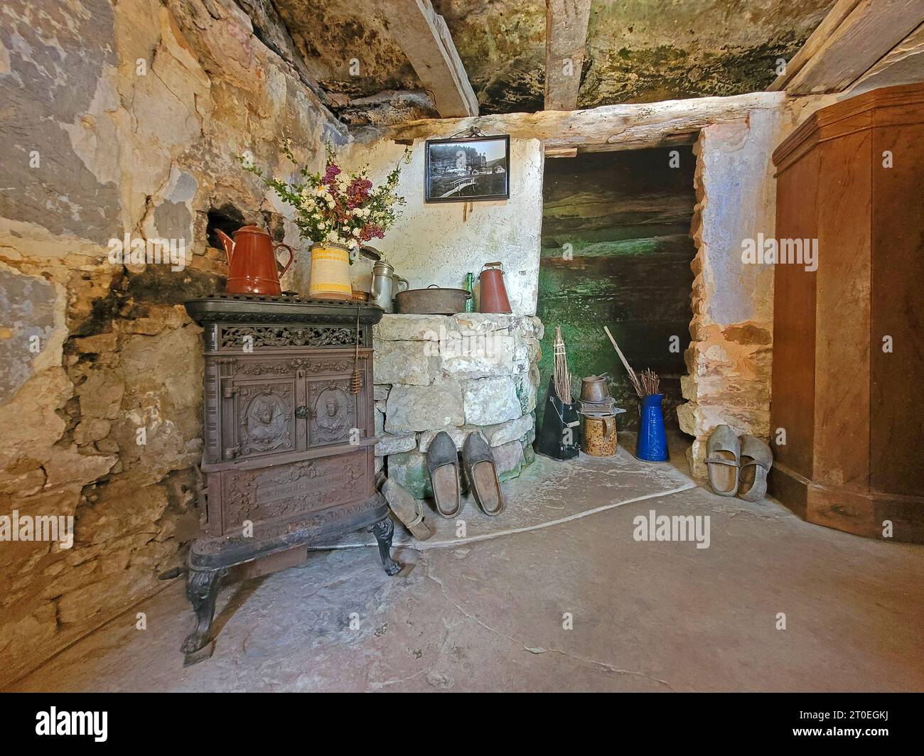 Die Felshäuser von Graufthal, Nordvogesen, Elsass, Vogesen, Grand Est, Elsace-Champagne-Ardenne-Lorraine, Frankreich Stockfoto