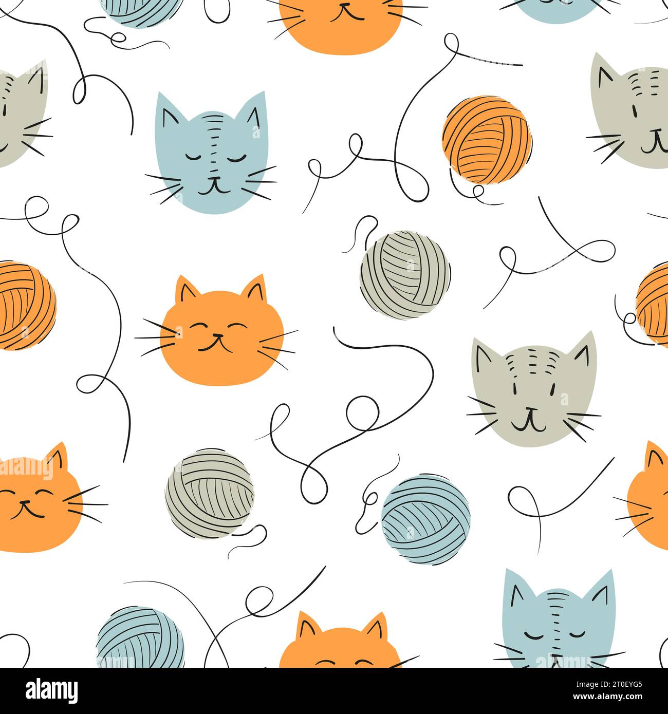 Nahtlose süße Katzen und Garnbällchen. Babymotiv, Kinderdesign Stock Vektor