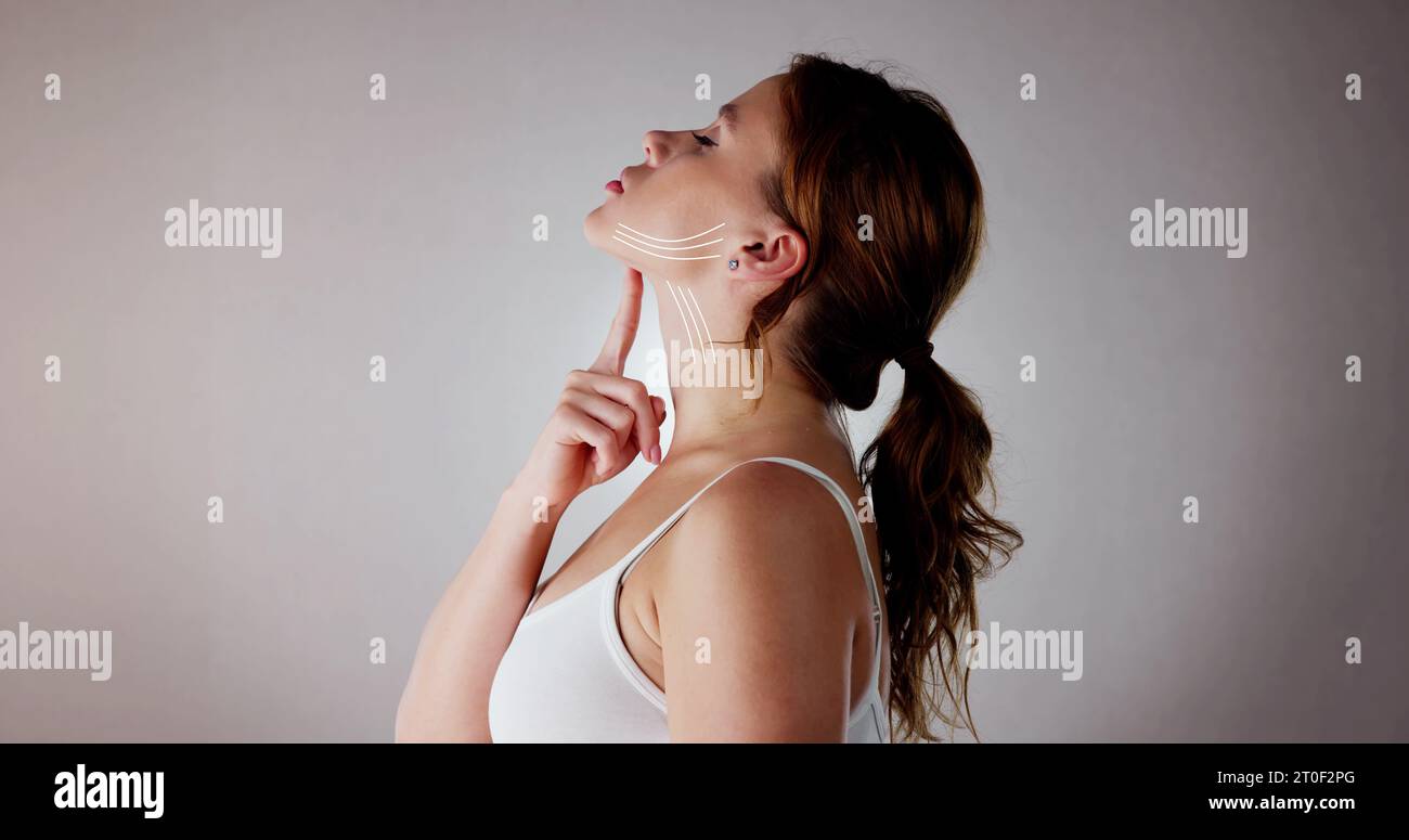 Frau Gesicht Hals Lift Und Ästhetische Chirurgie Stockfoto
