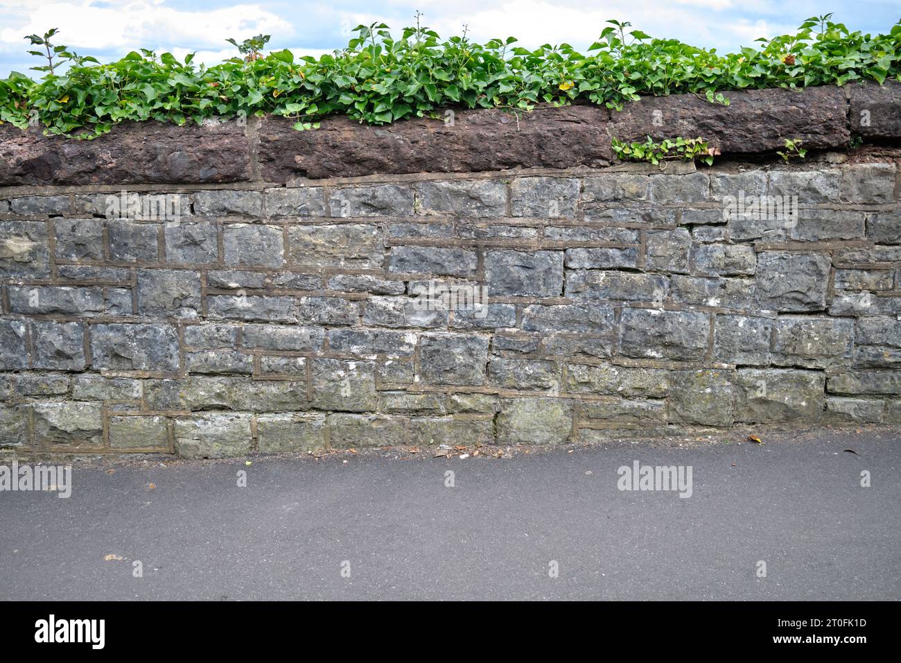 Brick Wall auf Cliff Hill Penarth, Südwales, Großbritannien Stockfoto
