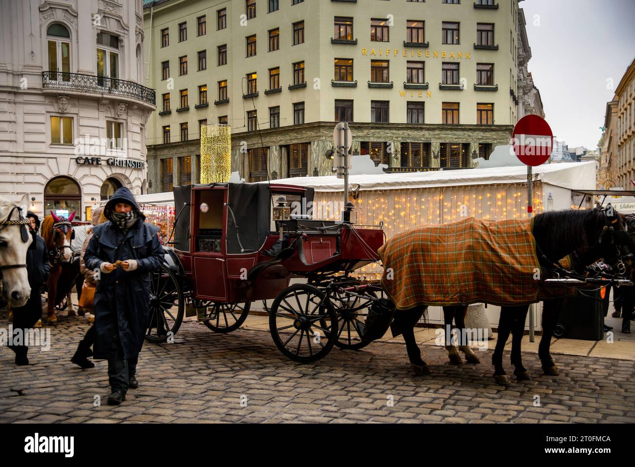 Pferdekutschen genannt Faikers in Innere Stadt in Wien. Stockfoto