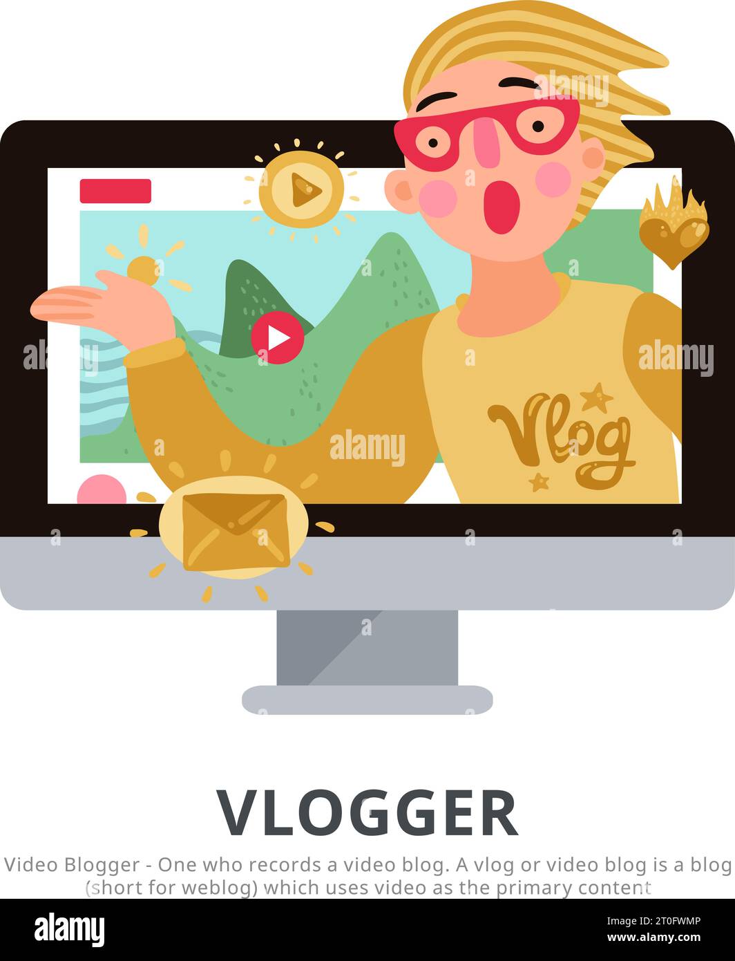 Vlogger Hintergrund mit Reise-Tipps Blog-Symbole flache Vektor-Illustration Stock Vektor