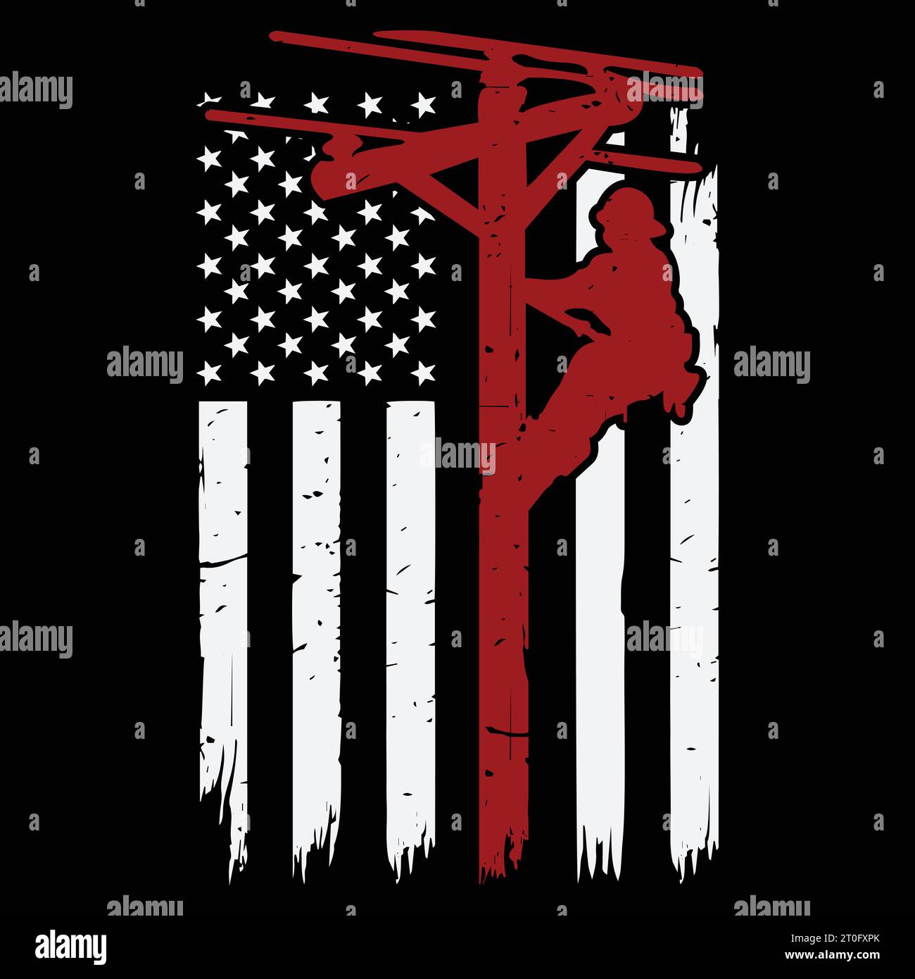 Lineman American Flag Gift Electric Cable Lineworker T-Shirt Stock Vektor