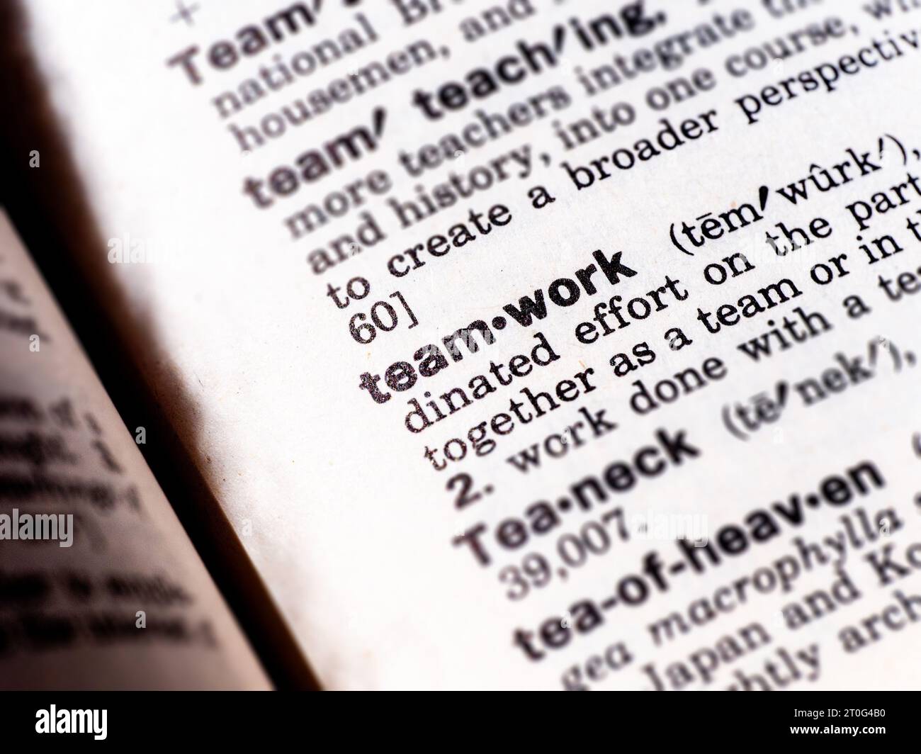 Nahaufnahmedefinition des Wortes Teamwork im Wörterbuch Stockfoto