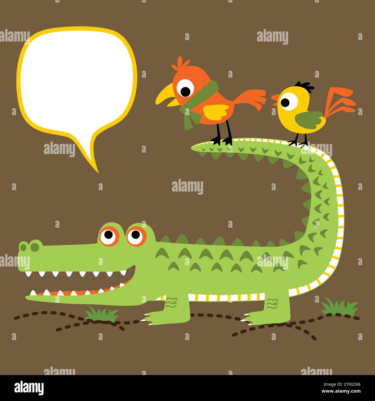 Lustiges Krokodil mit Vögeln, Vektor-Karikaturillustration Stock Vektor