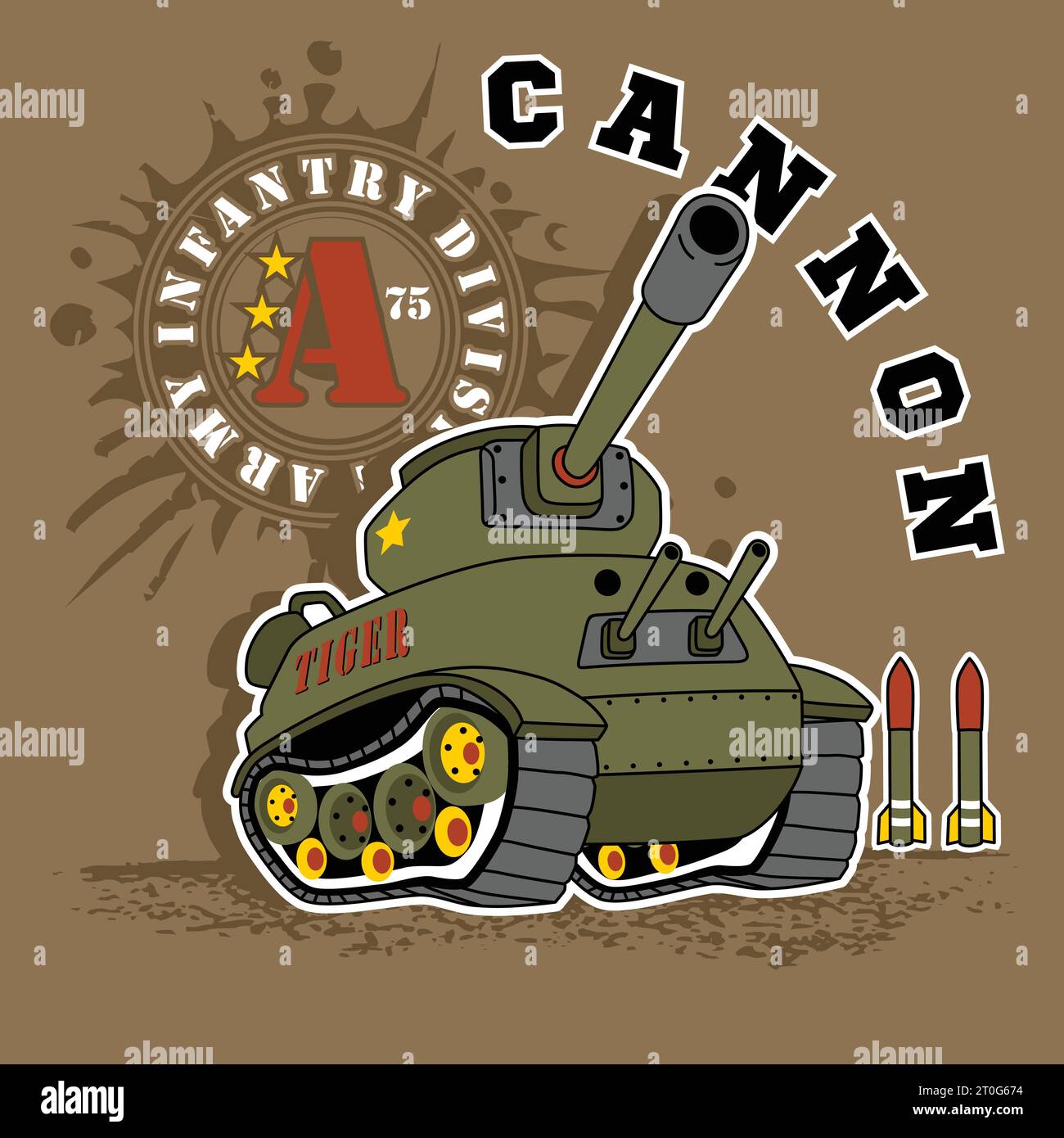 Gepanzertes Fahrzeug mit großer Kanone, Vektor-Zeichentrick-Illustration Stock Vektor