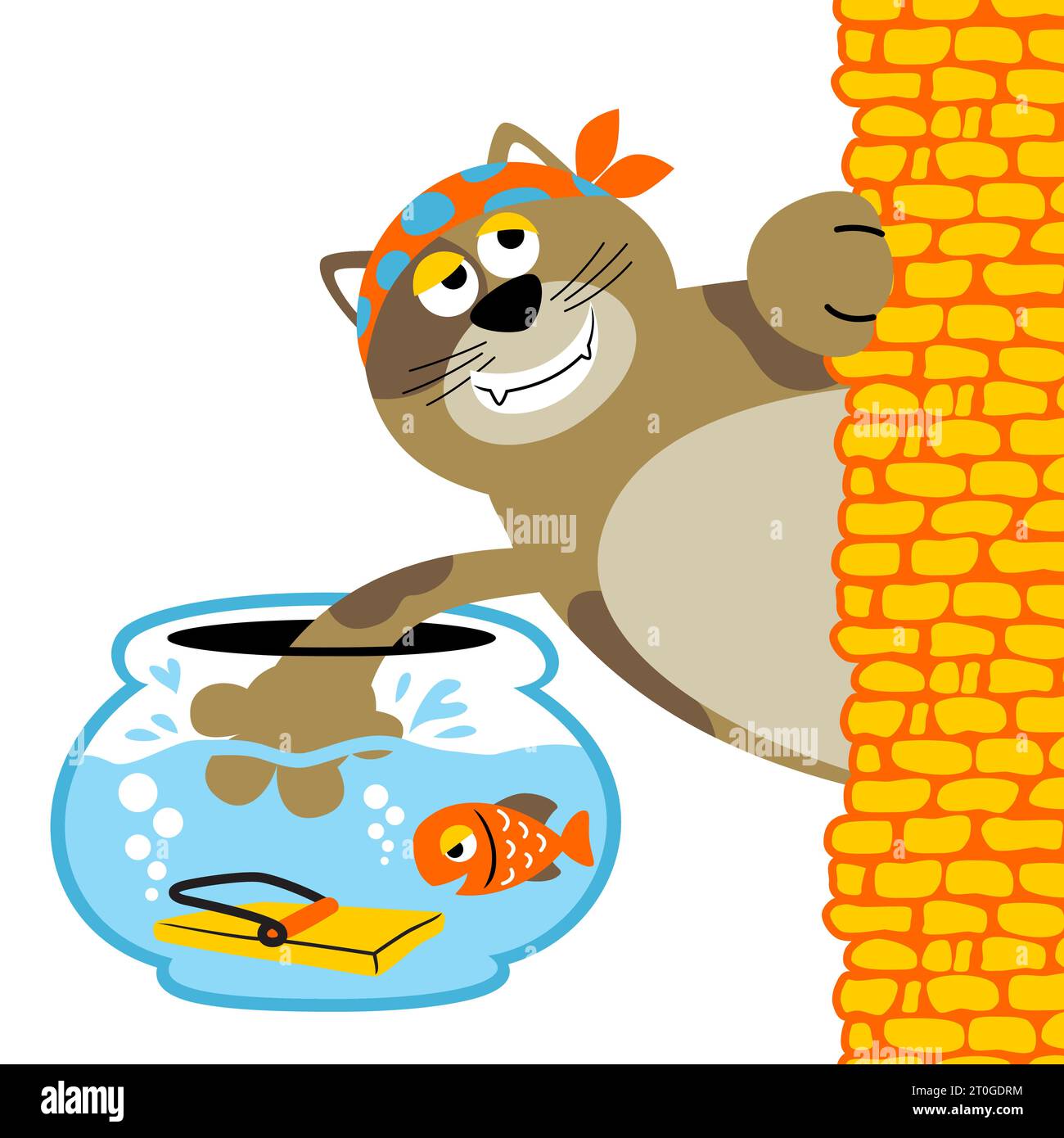 Fischfalle im Glas für schlechte Katze, lustige Tiere Cartoon, Vektor-Cartoon Illustration Stock Vektor