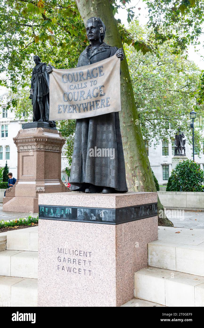 Dame Millicent Garrett Fawcett Statue auf dem Parliament Square Westminster London, Aktivistin und Politikerin, England, Großbritannien Stockfoto