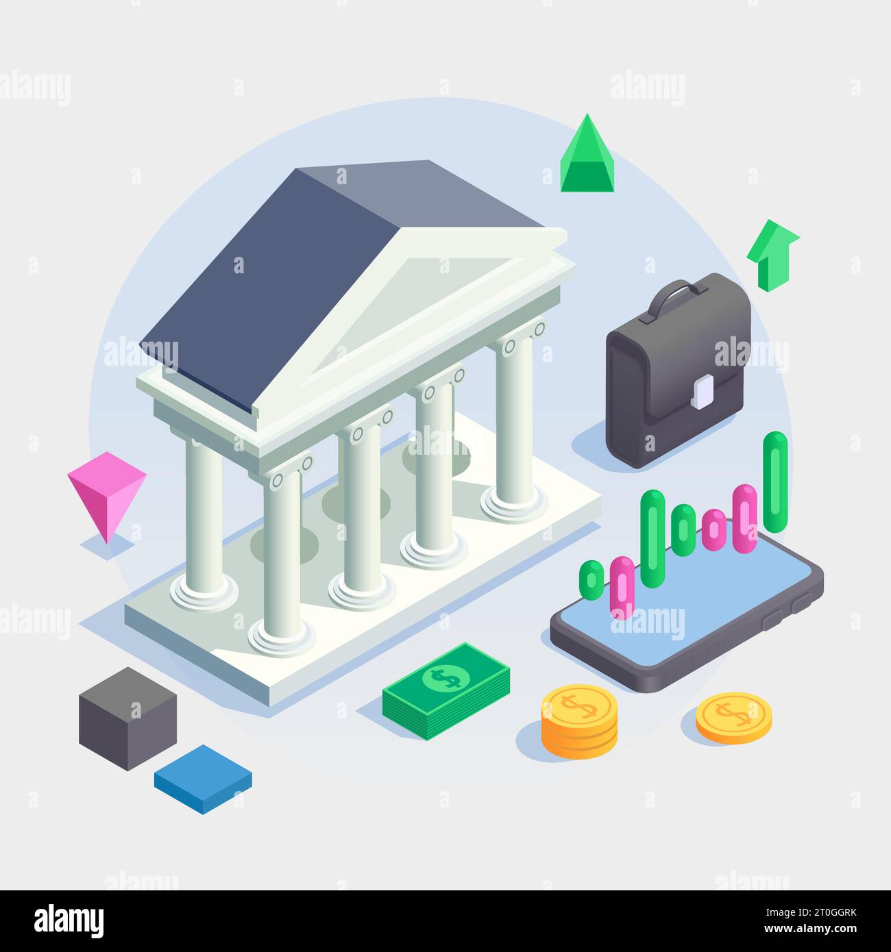 Isometrische Unternehmensinvestitionen mit Symbolen des Finanzmanagements Vektorillustration Stock Vektor