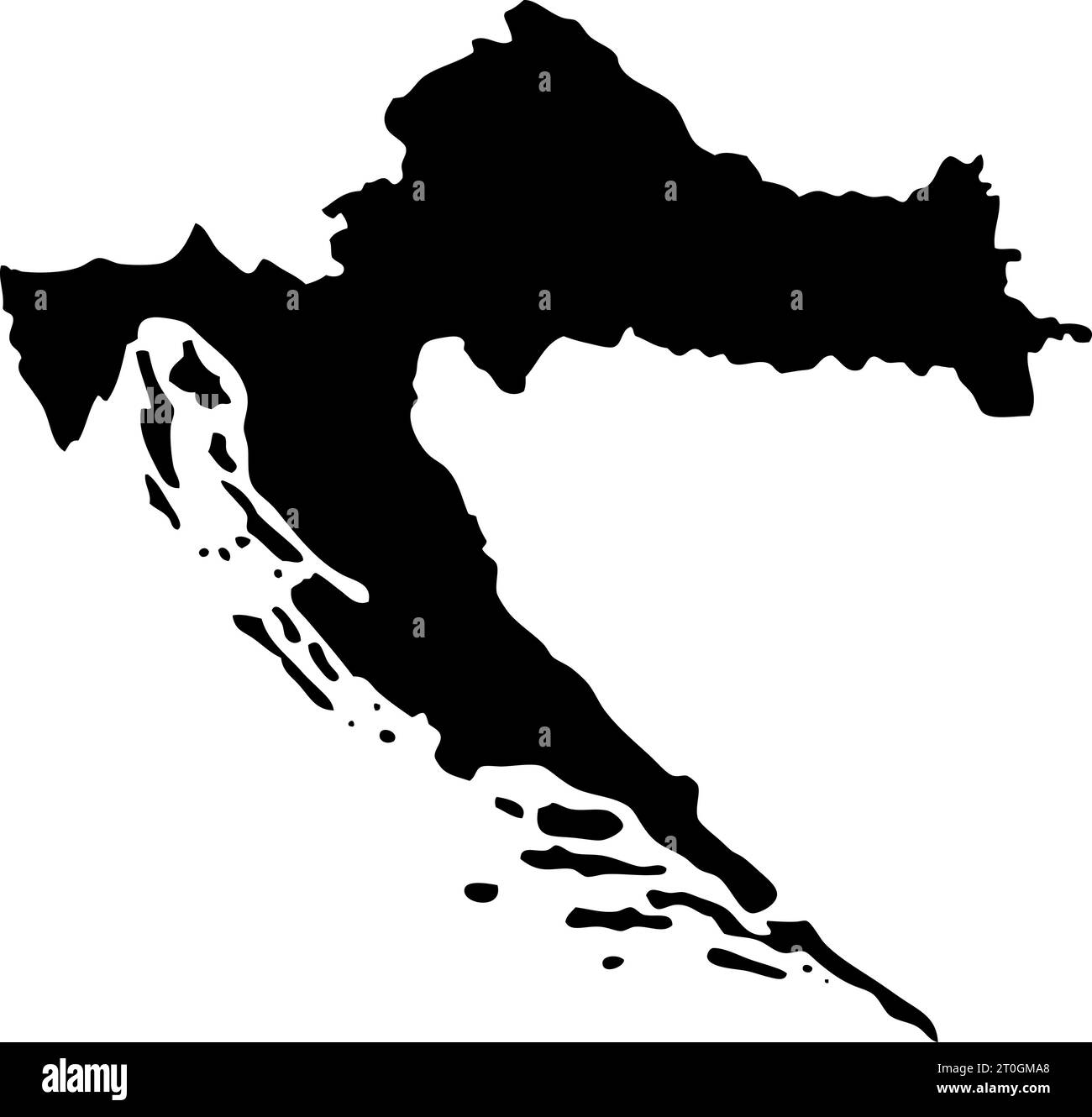 Kroatien Vektor Karte Illustration mit Inseln (Schwarz und weiß) Stock Vektor