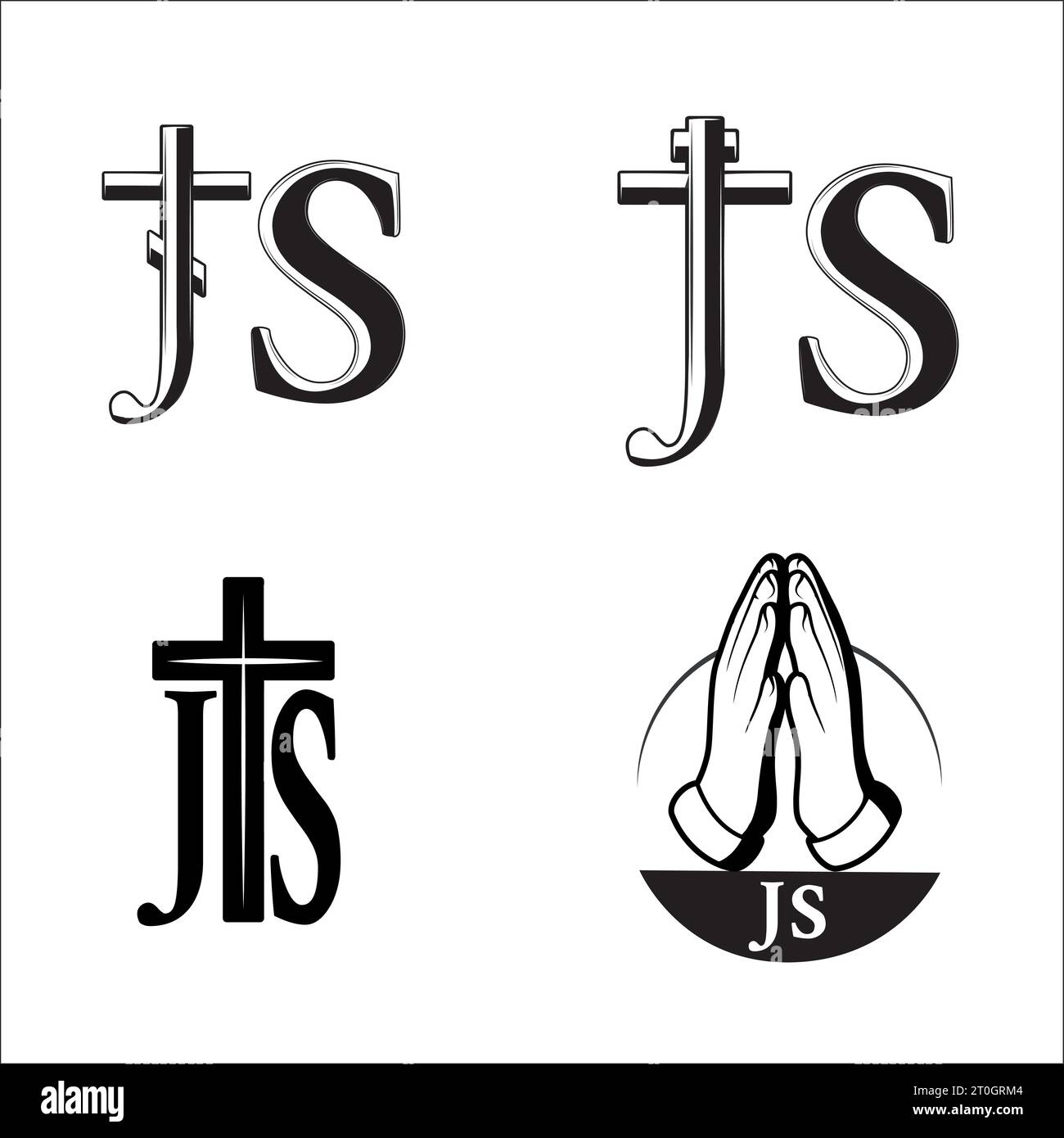 Christliches Logo Kreuz und Gebetssymbole für religiöse Marken Stock Vektor